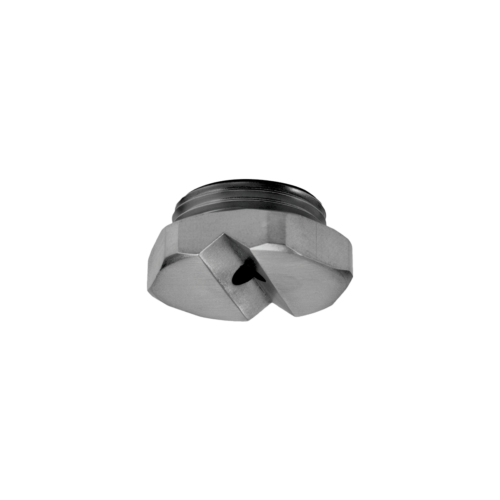 NFS flat fan nozzle has an extremely short length for minimum projection and maximum clearance. Produces a flat fan spray pattern and is available in a variety of spray angles.